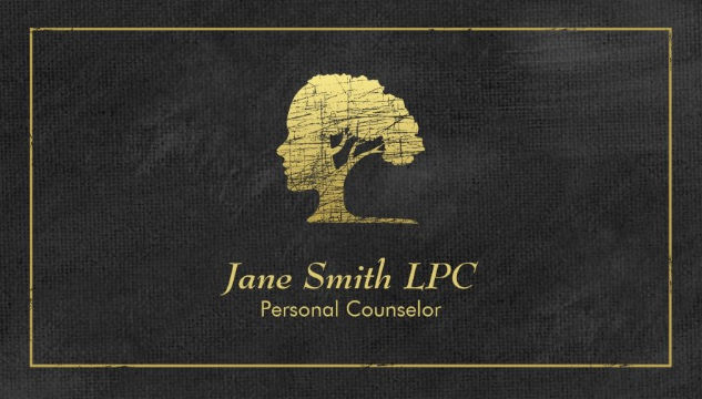 Elegant Black and Gold Face Morphed Tree Logo Personal Counselor Business Cards