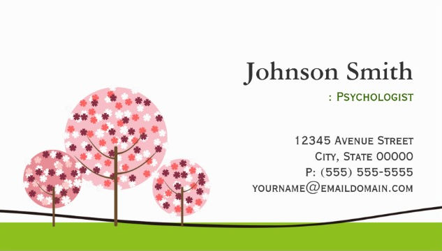 Cute Pink Wishing Trees and Grass Psychologist Business Cards