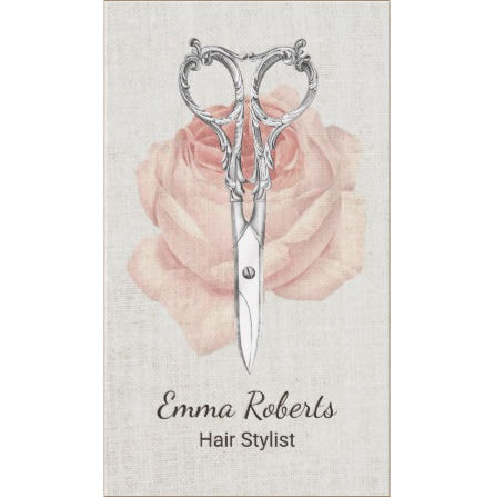 Hair Stylist Vintage Scissors and Pale Pink Rose Beauty Salon Business Cards