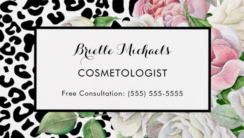Trendy Cosmetologist Leopard Print Pink Floral Business Cards