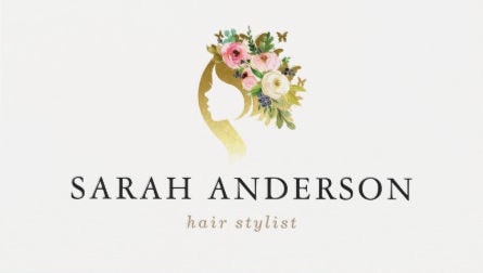 Elegant Gold Woman Floral Hair Dressing Hair Stylist Business Cards