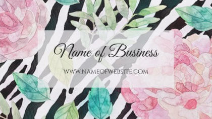 Chic Black and White Zebra Print With Girly Pink Floral Business Cards