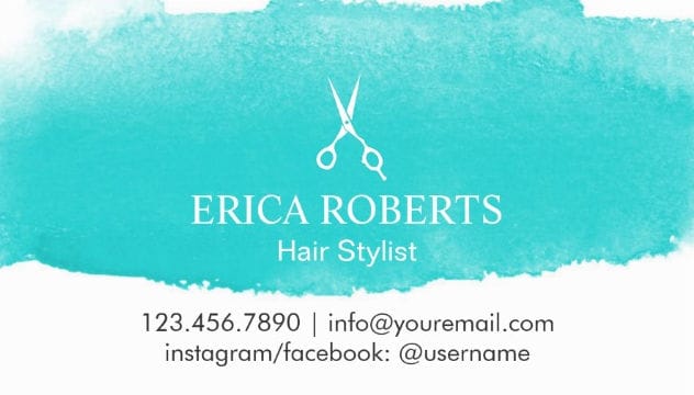 Hair Salon Hairstylist Appointment Turquoise Watercolor Business Cards