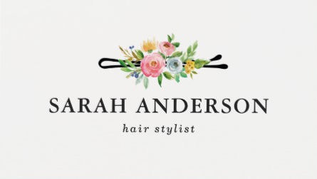 Beautiful Floral Bobby Pin Logo on White Hair Stylist Business Cards