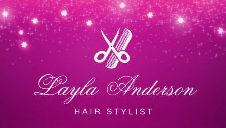 Pink Sparkling Glitter Hair Stylist Comb and Scissors Beauty Salon Business Cards