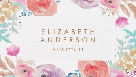 Feminine Pastel Watercolor Flowers Hairstylist Salon Business Cards