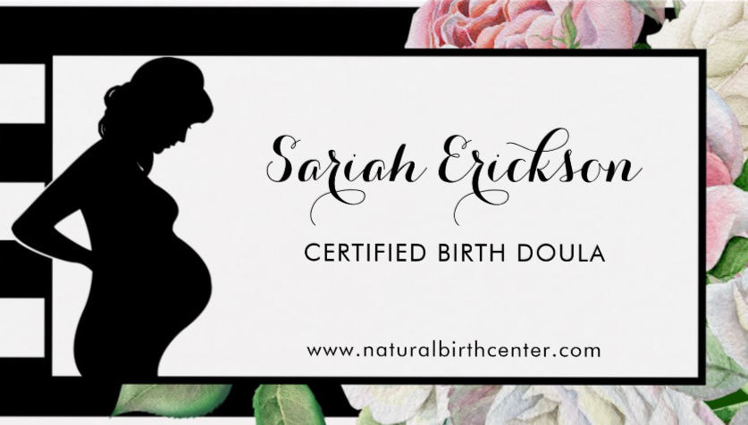 Stylish Flowers and Stripes Maternity Birth Doula Business Cards