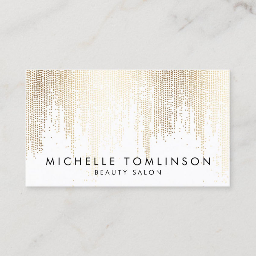 Luxe Faux Gold Confetti Rain Pattern on White Background Business Cards