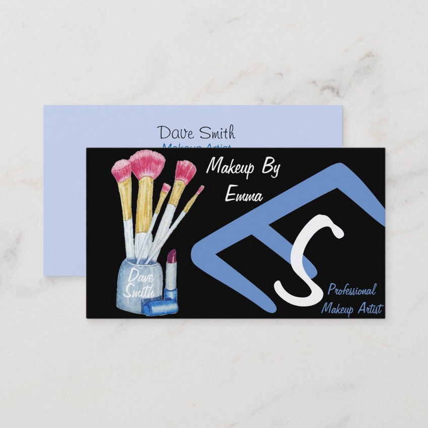 Modern Whimsy Makeup Artist With Powder Brush Art Illustration Business Cards 