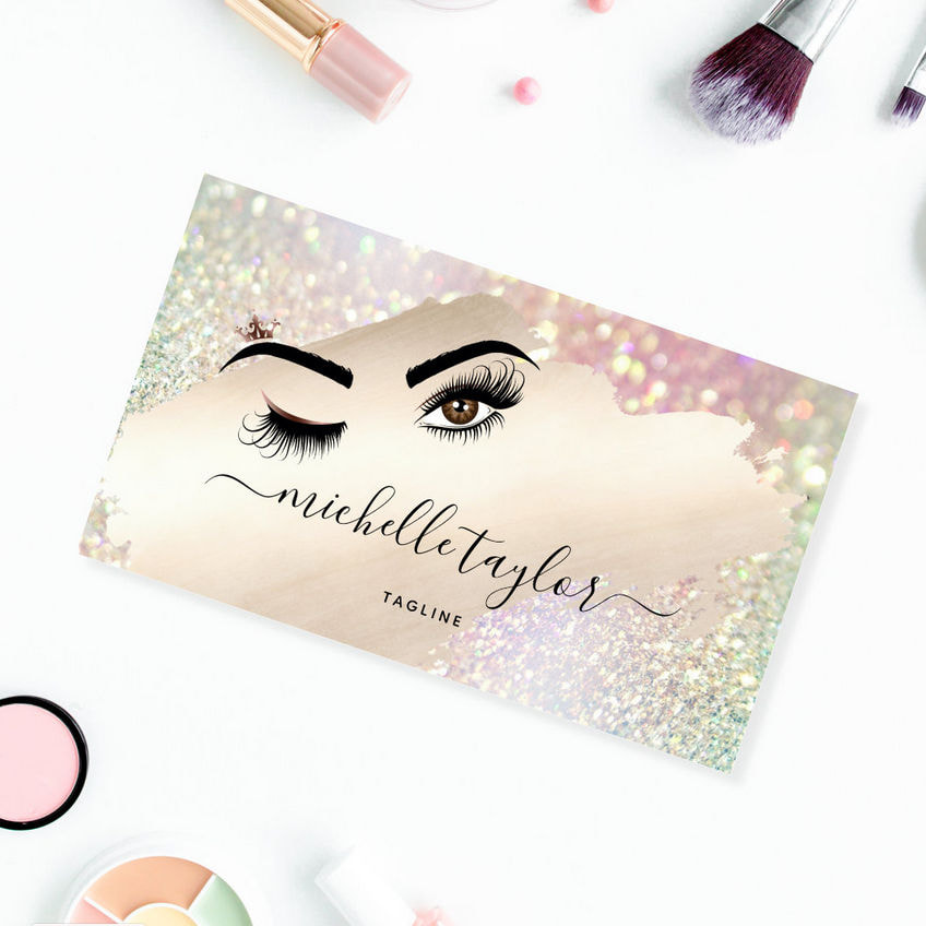 Makeup Artist Beauty Salon Opalescent Glitter Wink Eye Business Cards