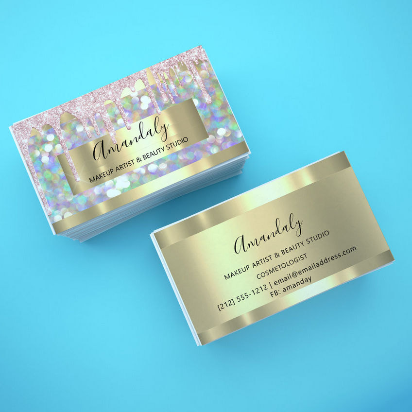 Makeup Artist Glitter Gold Framed Opalescent  Spark Glitter Business Cards