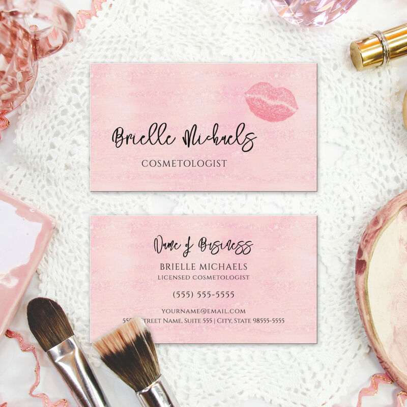 Makeup Artist Pearl Pink Lipstick Kiss Cosmetology Business Cards