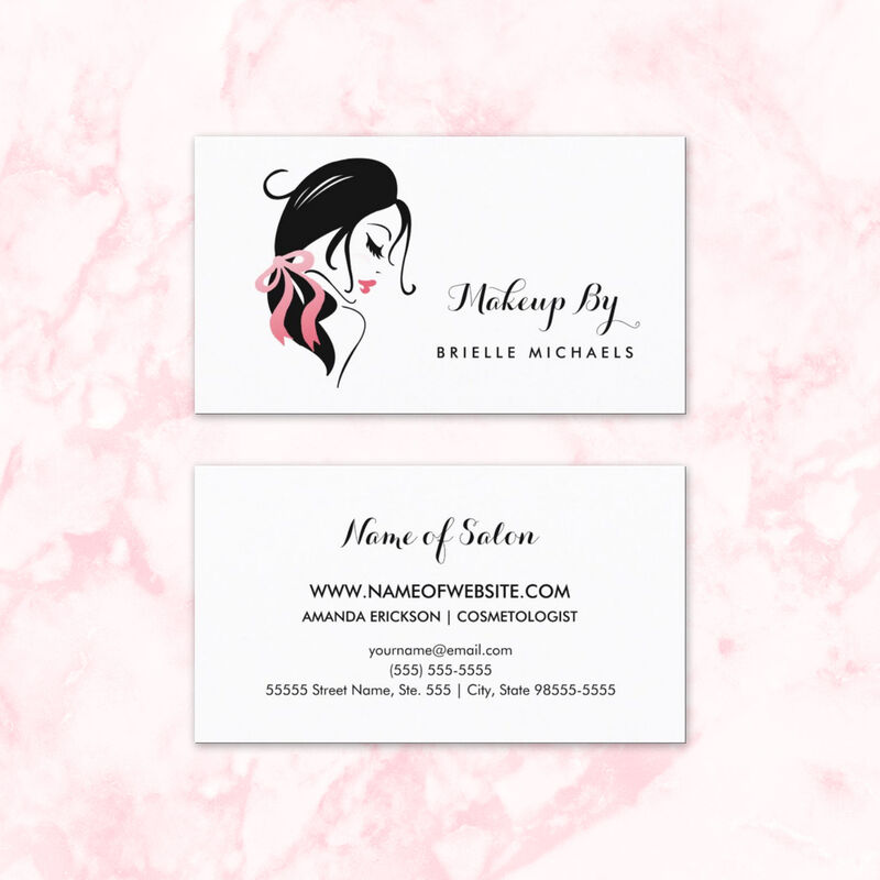Makeup Artist Woman With Eyelashes and Pink Bow Business Cards