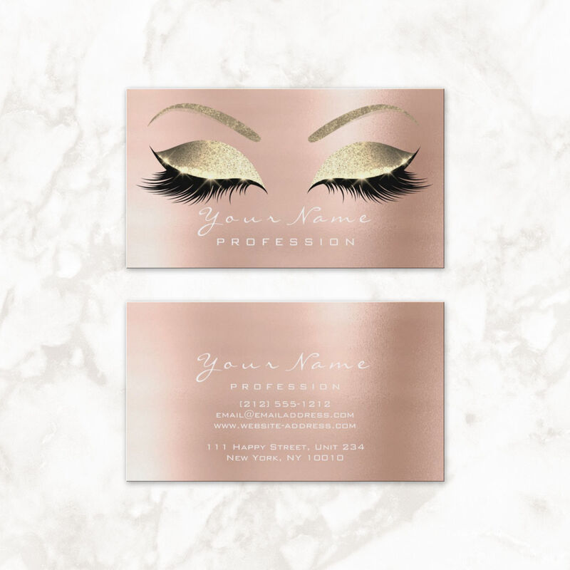 Glamorous Makeup Eyebrow Eyes Lashes Glitter Rose Gold Business Cards