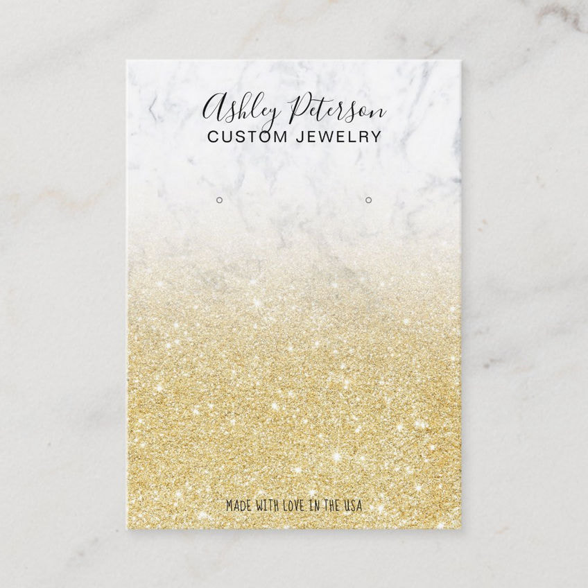 White Marble Chic Soft Gold Glitter Spritz Business Cards
