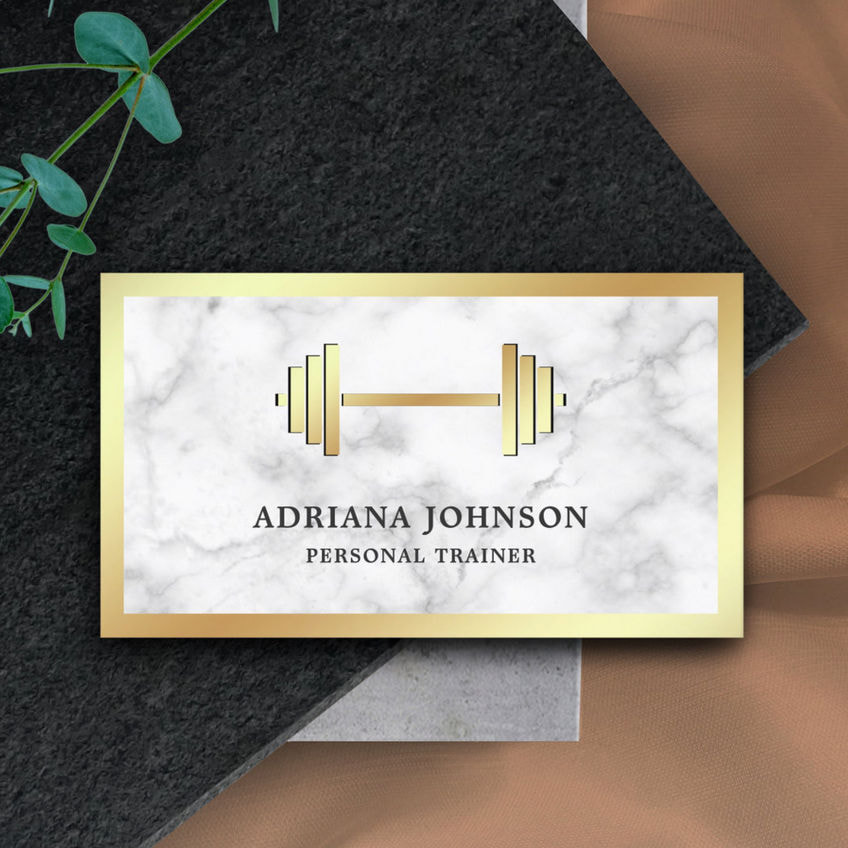 Marble Gold Dumbbell Fitness Personal Trainer Business Cards