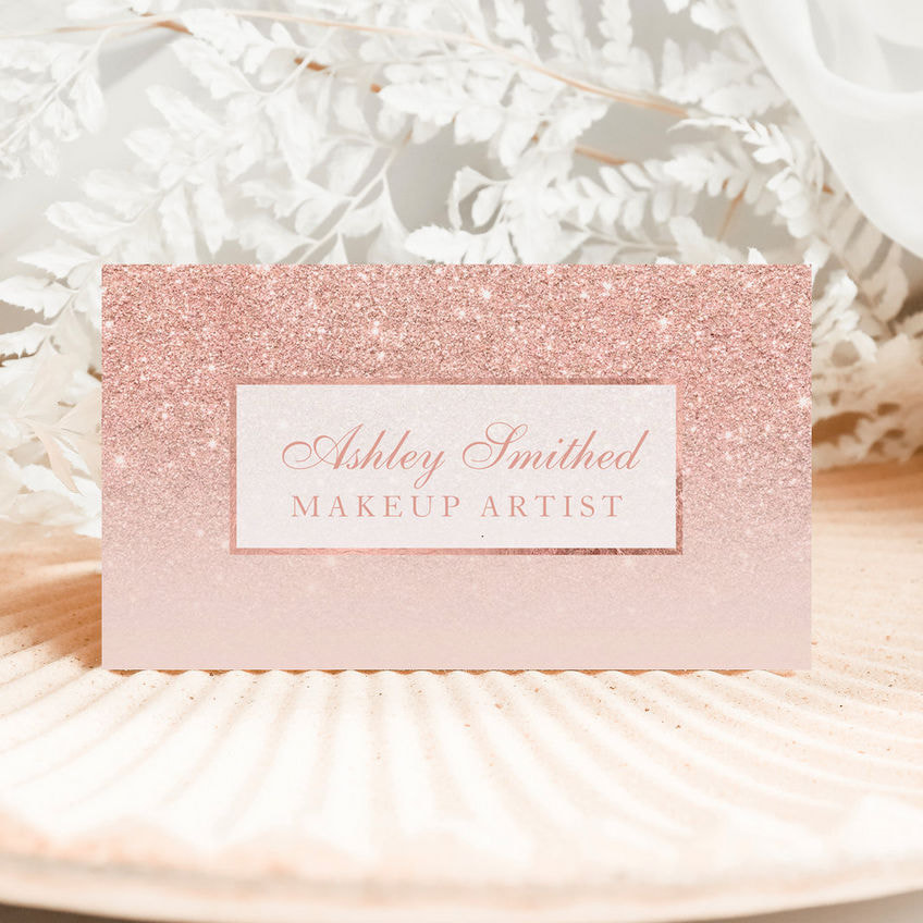 Modern Blush Pink Glitter Subtle Elegant Ombre Fade Business Cards