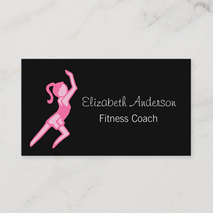 Modern Girly Girl Pink Stretching Silhouette Fitness Coach Business Cards