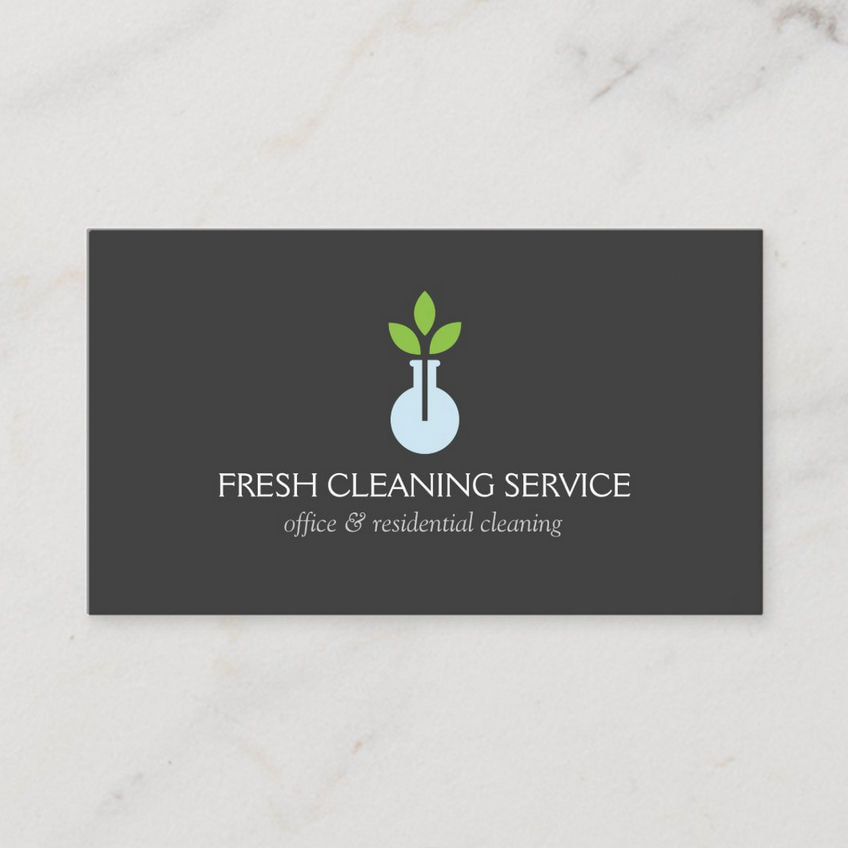 Modern Sprig in Vase Logo Cleaning Service and Hospitality Business Cards