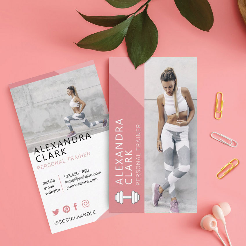 Modern Personal Trainer Fitness Photo Dumbbell Business Cards