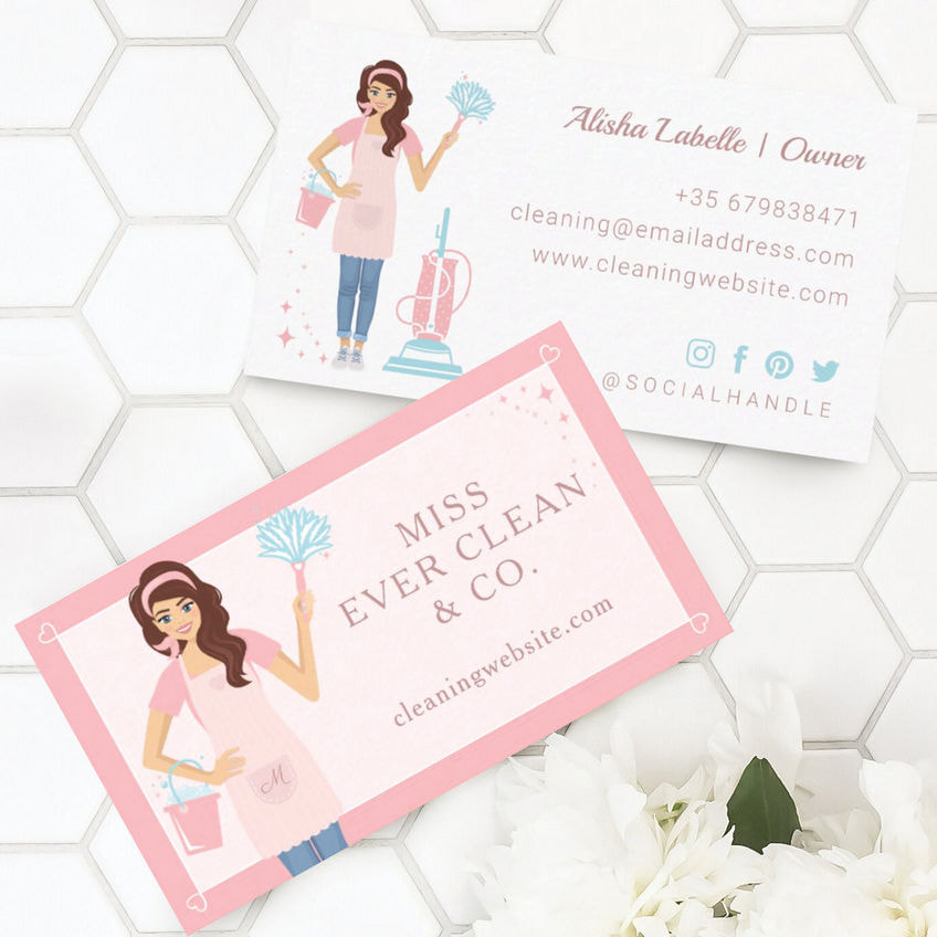 Modern Pretty Woman Pink Apron Cleaning Maid Services Business Cards