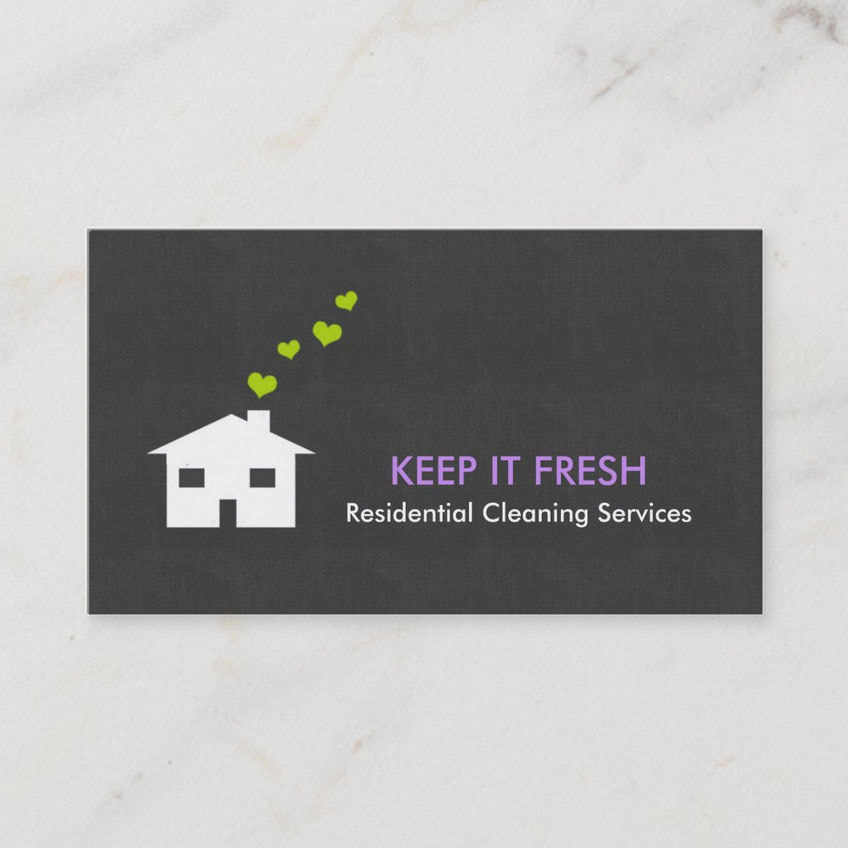 Cute Modern Green Hearts Simple House Cleaning Service Business Cards