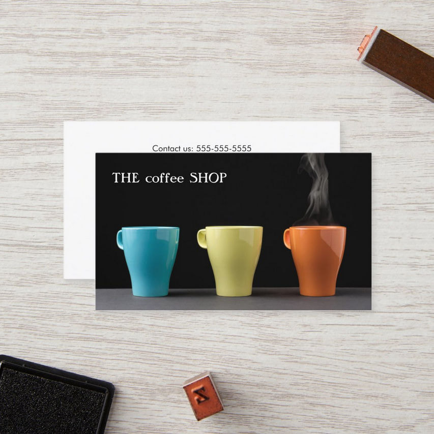Colorful Retro Mod Mugs Photograph Coffee Shop Business Cards