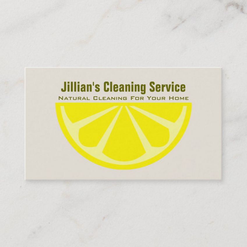 Natural Beige With Lemon Wedge House Cleaning Service Business Cards