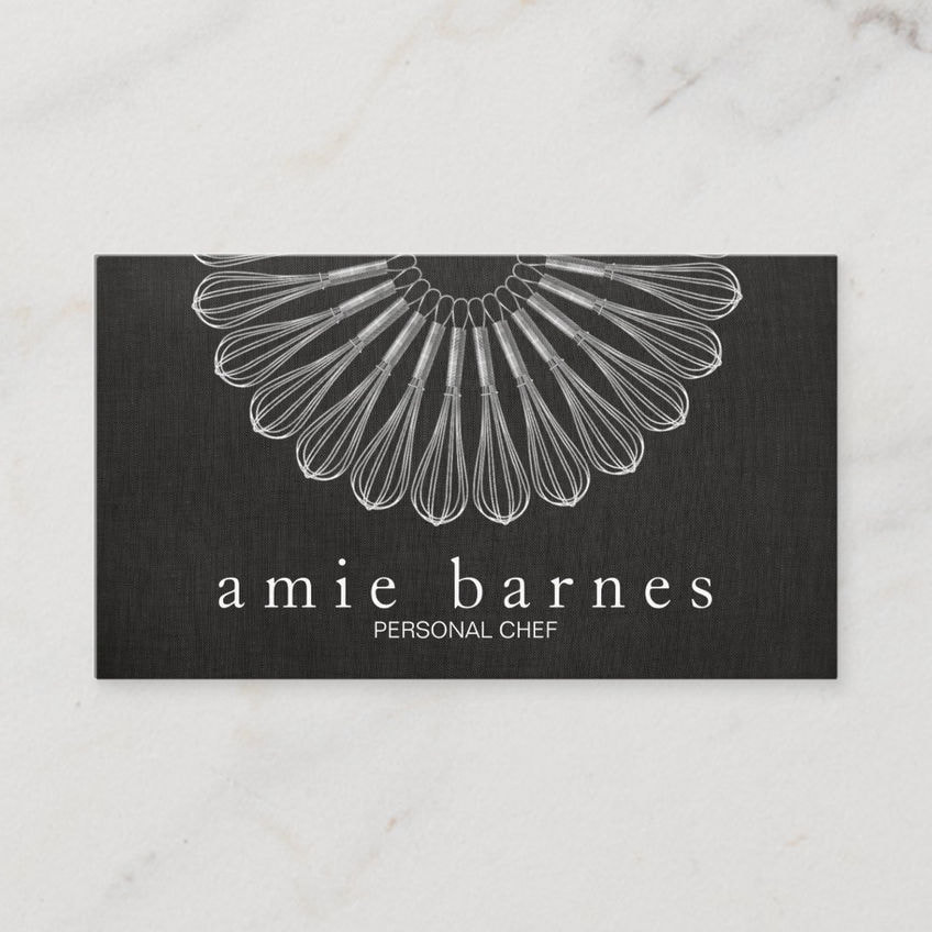 Elegant Black and Silver Whisk Design Personal Chef Business Cards