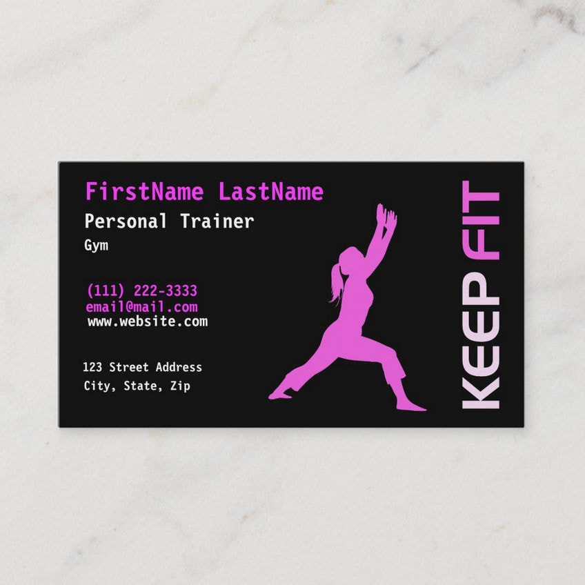 Pink and Black Stretching Girl Silhouette Personal Trainer Business Cards