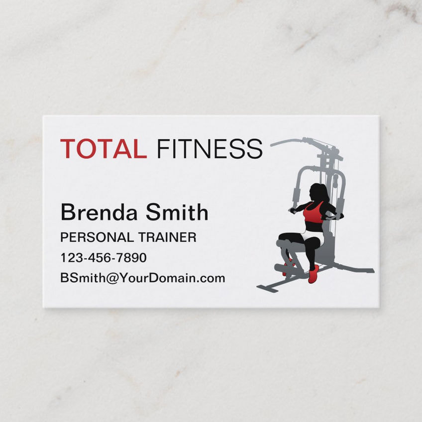 Modern Red and Black Total Gym Fitness Personal Trainer Business Cards