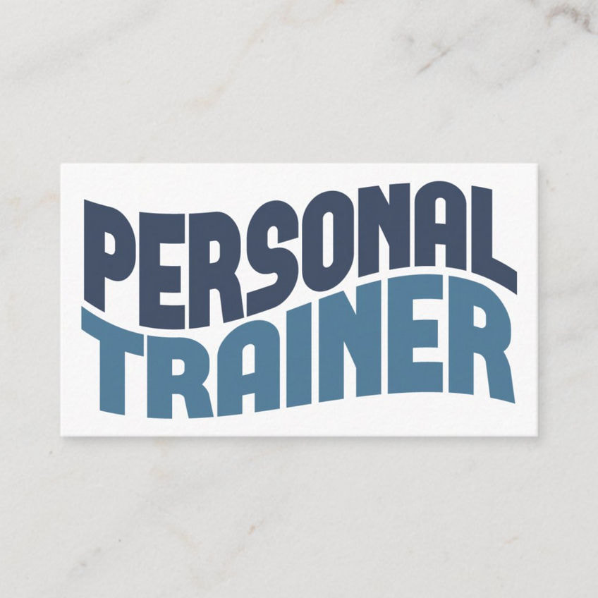 Fresh Modern Blue Wave Typography Personal Trainer Business Cards