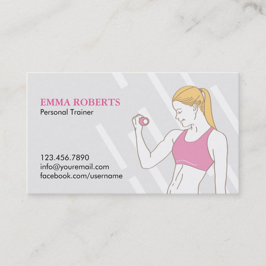 Girly Girl With Pink Dumbbell Working Out Personal Trainer Business Cards
