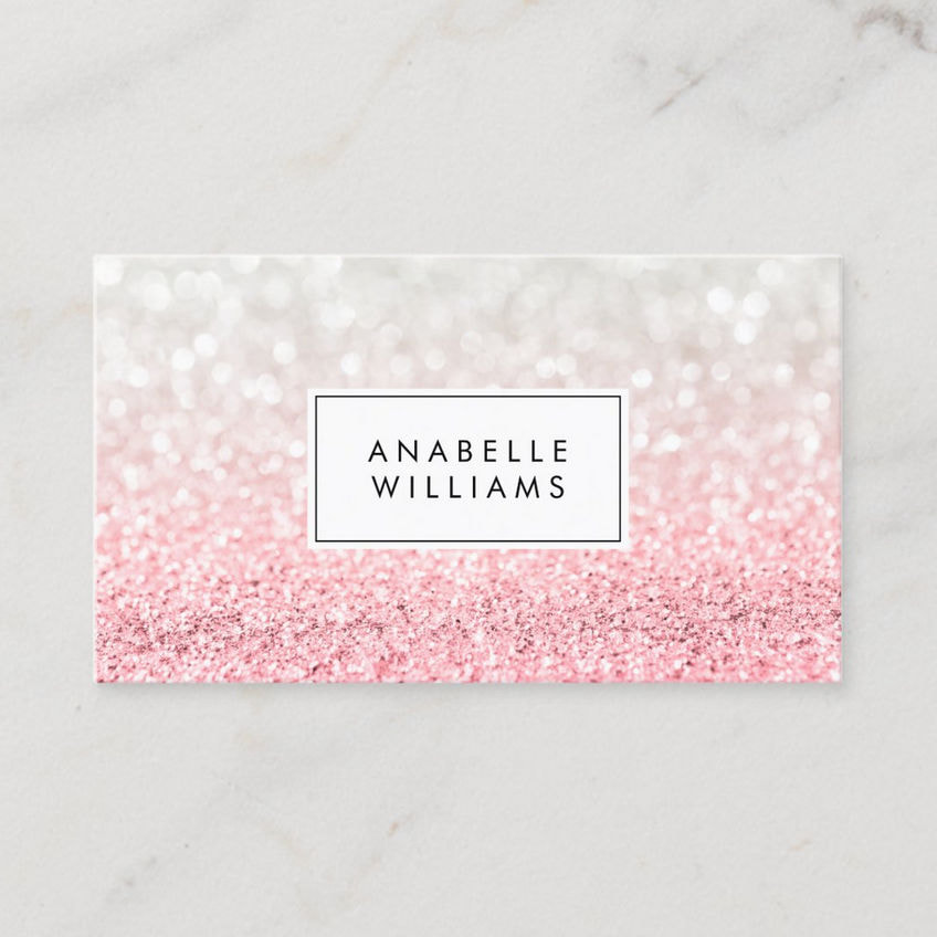 Sweet Pink Ombre Glitter and Romantic Bokeh Pattern Business Cards