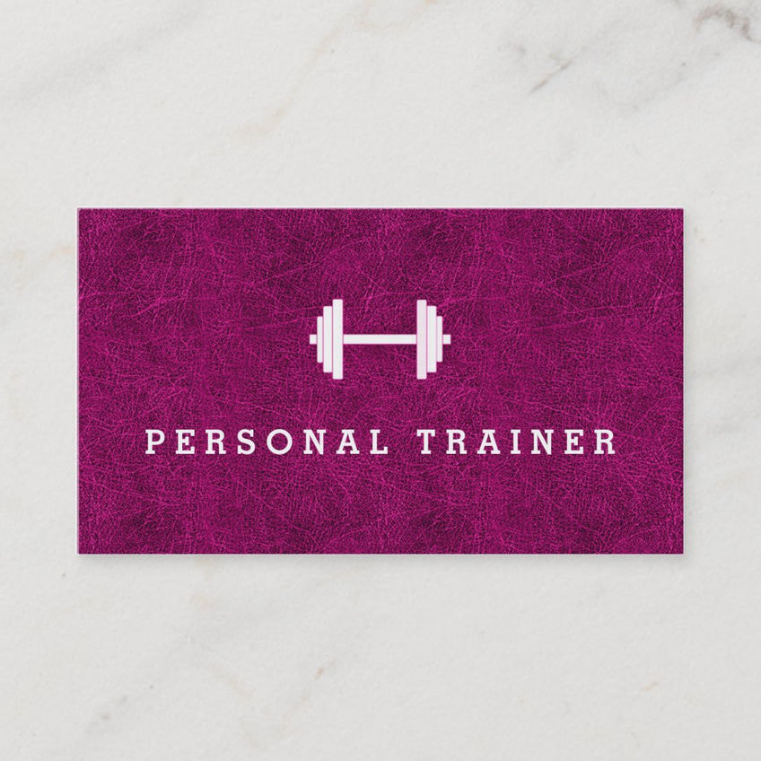 Dark Pink Faux Leather Dumbbell Personal Trainer Fitness Business Cards