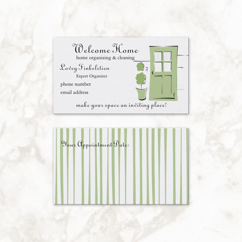 Pretty Spring Green Door Home Organizing and Cleaning Business Cards