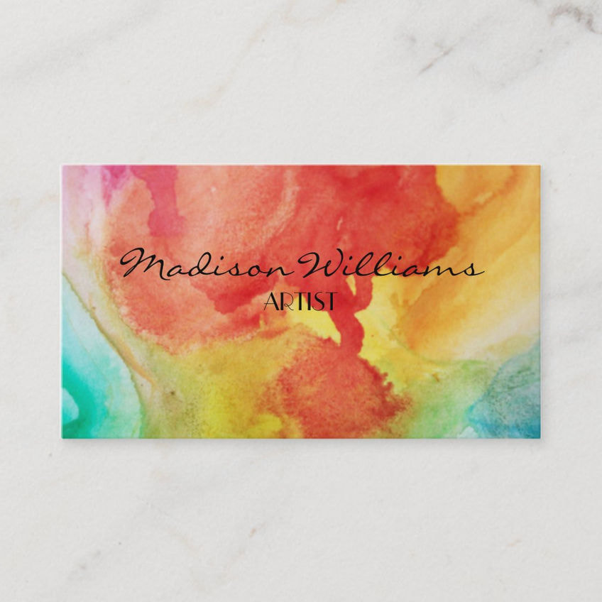 Stylish Artistic Colorful Rainbow Watercolor Artist Business Cards