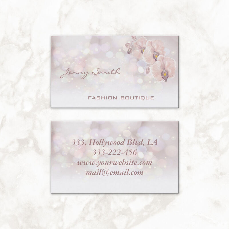 Professional Peach Luxury Orchid Glitter Bokeh Boutique Business Cards 