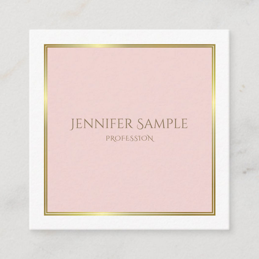 Professional Gold Blush Pink and White Luxe Plain Square Business Cards
