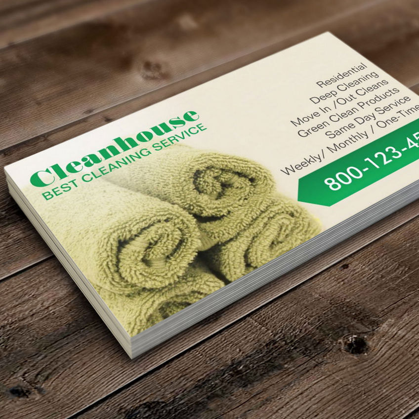 Professional House Cleaning Services Fresh Green Towels Business Cards