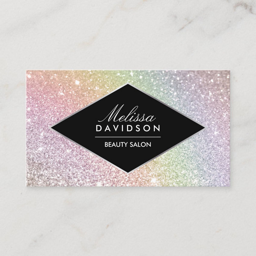 Pastel Rainbow Glitter and Glamour Diamond Badge Beauty Business Cards