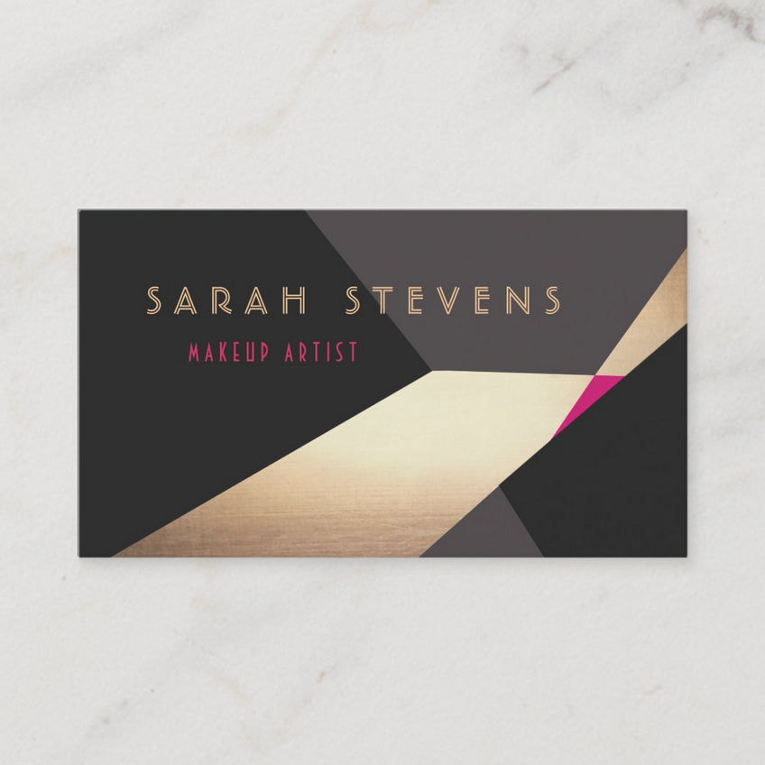 Retro Abstract Gold Makeup Artist Modern Edgy Hot Pink Accent Business Cards
