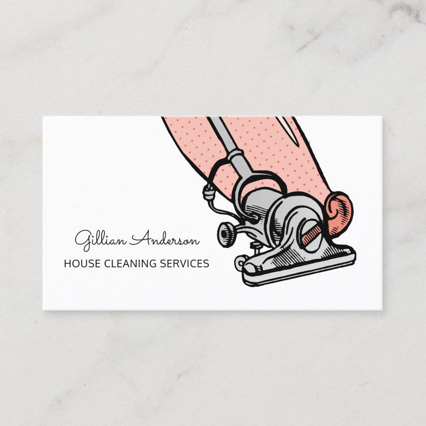 Retro Peach Vacuum Cleaner House Cleaning Services Business Cards