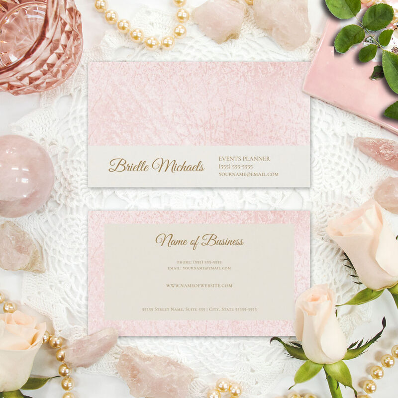Simple Pearl Pink Satin With Elegant Gold Script Business Cards