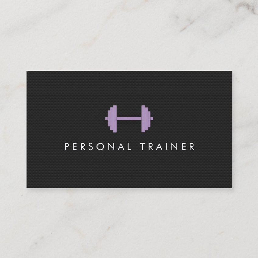 Simple Girly Black and Purple Weights Personal Trainer Fitness Business Cards