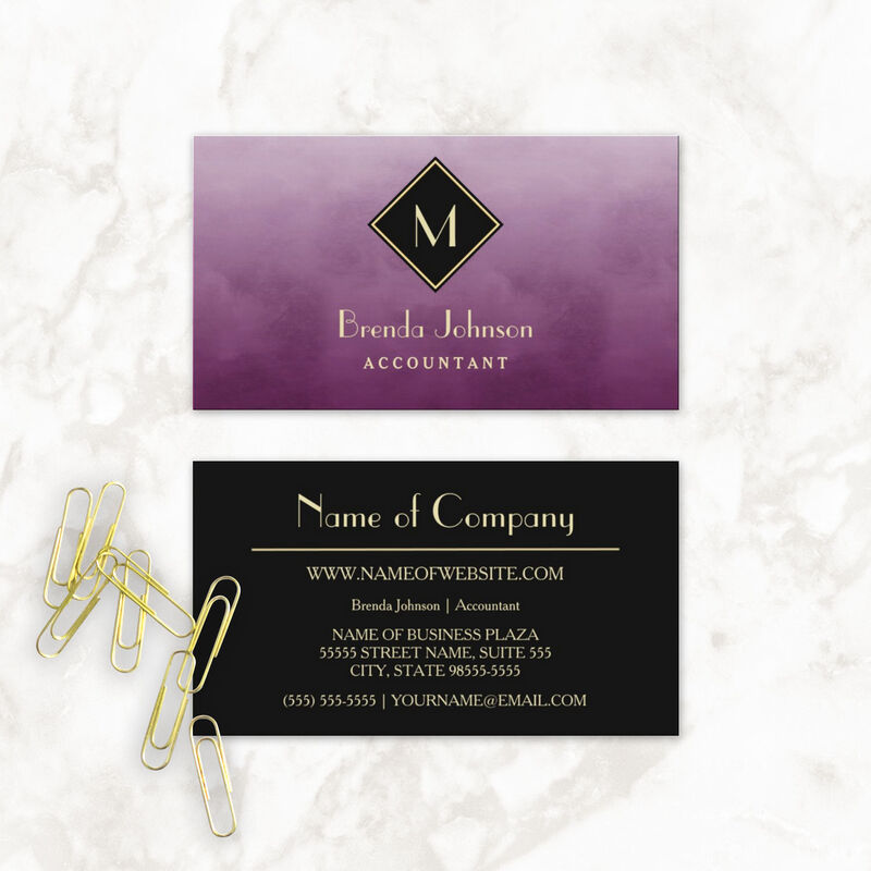 Simple Purple Accountant With Elegant Monogram Business Cards