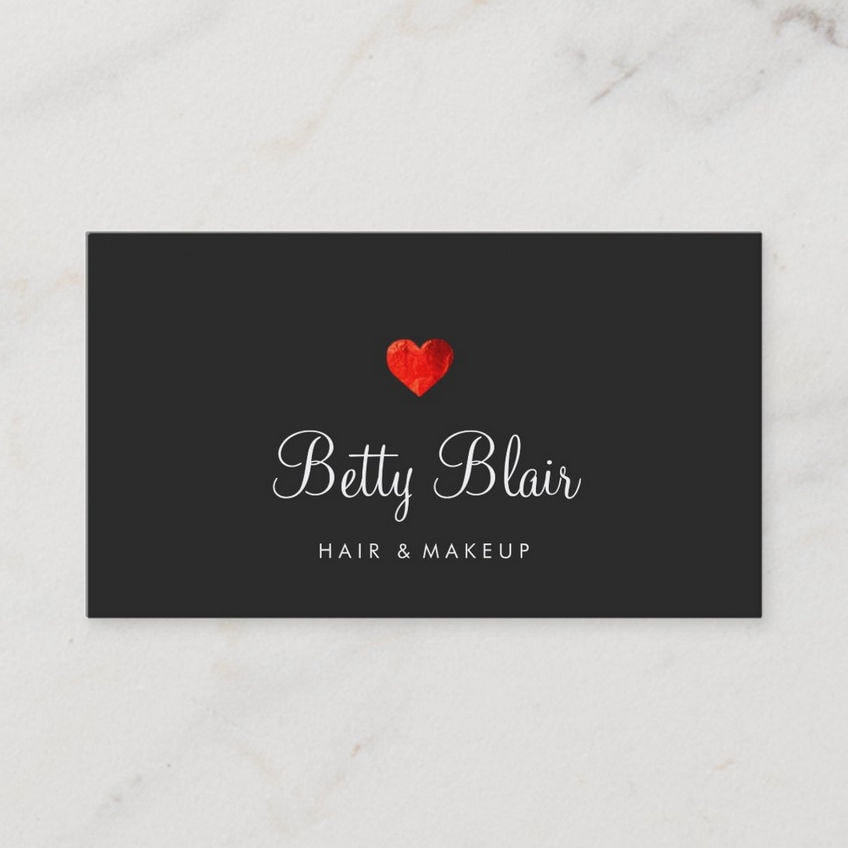 Simple Red Heart Black Hair and Makeup Consultant Business Cards