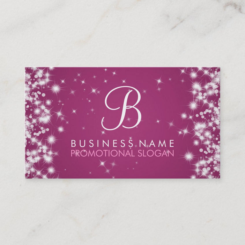 Simple Sparkle Monogram Elegant Berry Pink Business Cards