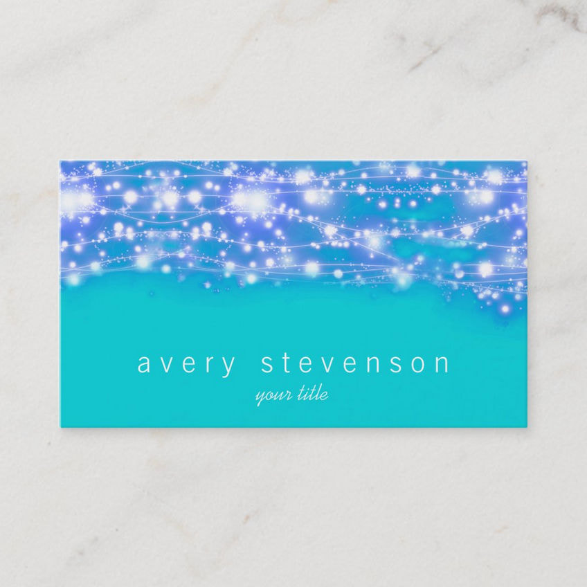 Sparkling Stars Blue and Turquoise Festive Lights Business Cards