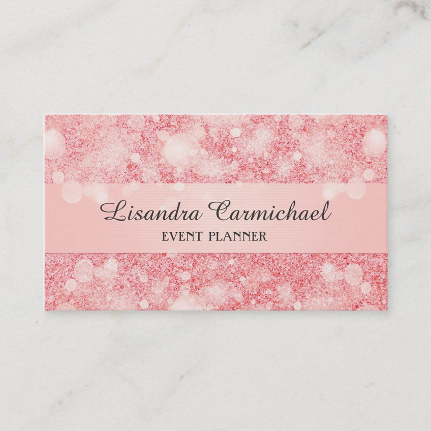 Glitz and Glam Strawberry Ice Pink Bokeh Event Planner Business Cards